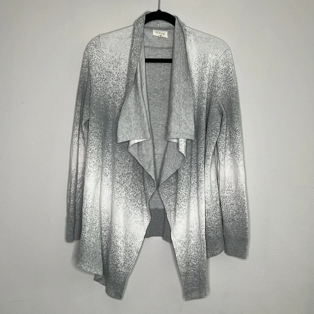 LOU & GREY gray and white blurred striped open front cardigan size Medium - Picture 4 of 14